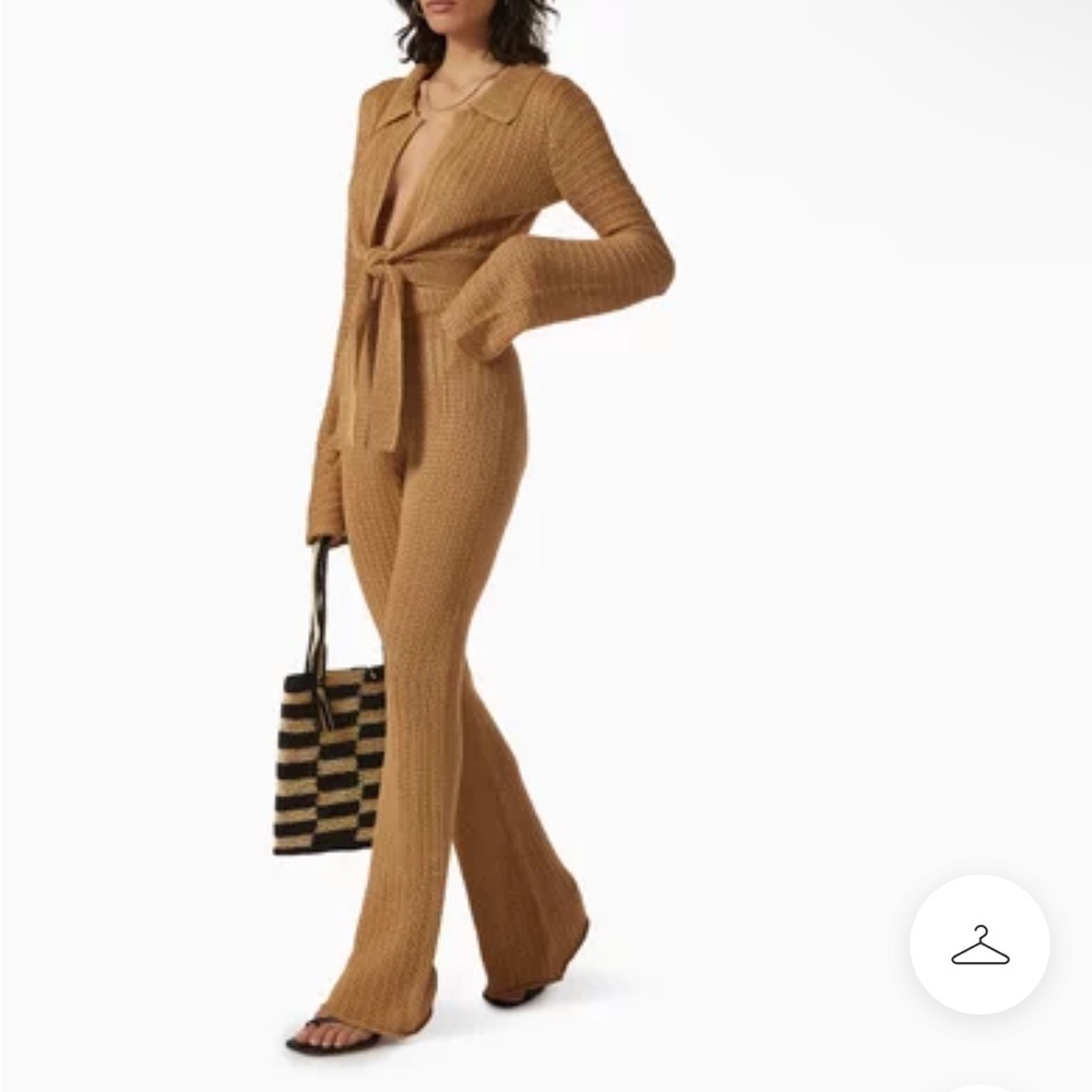 NWT Savannah Morrow Halle Open Pointelle Knit Pant In Almond XL - Picture 2 of 7